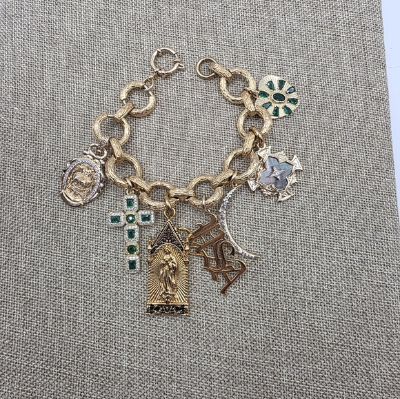 Rockstar In Rome Gold Charm Bracelet with Green Accents - Picture 2 of 3